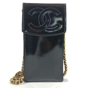 CHANEL Vintage CC Coco Mark Logo Phone Pouch Bag Chain Crossbody Shoulder Ena...